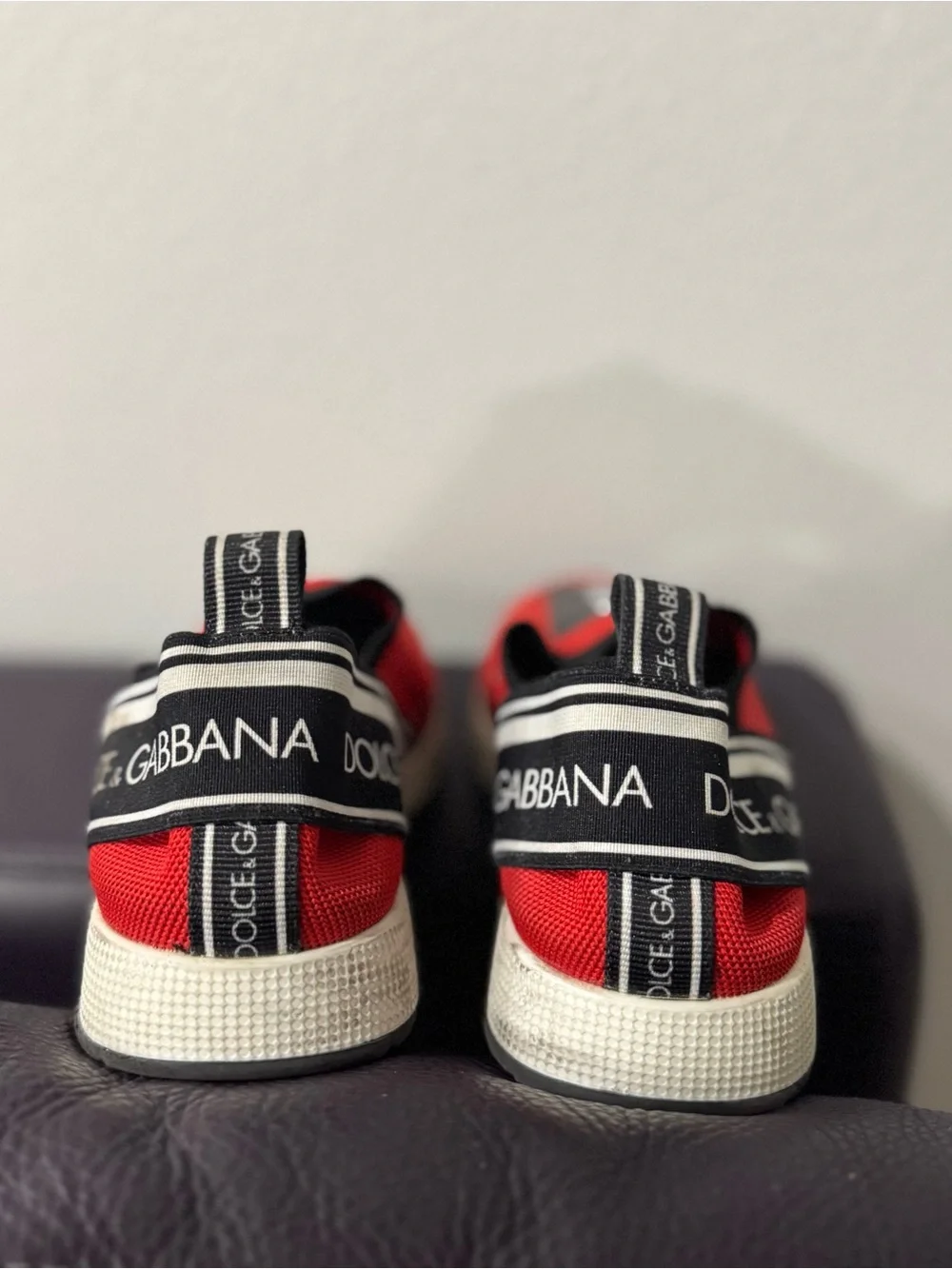 100% AUTH Dolce & Gabbana Kids Red & Black Slip-On Sneakers